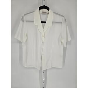 Essential Women's Collared White Short Sleeve Polyester Button Down Top Size 8P